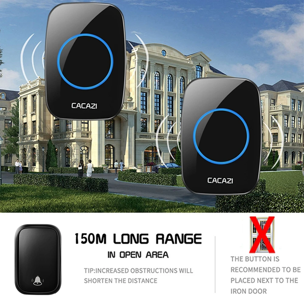 CACAZI Home Wireless Self-powered Doorbell No Battery Required Transmitter Intelligent Call Ring Bell US EU UK AU Plug Receiver |