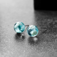 creative handmade resin earring transparent round ball blue sky white cloud stud earring bohemian ladies earring funny jewelry