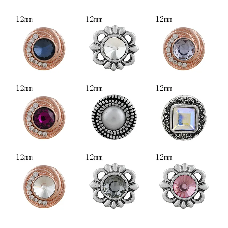 

Flower 12mm Rhinestone Charms Metal snap button DIY jewelry KS2023