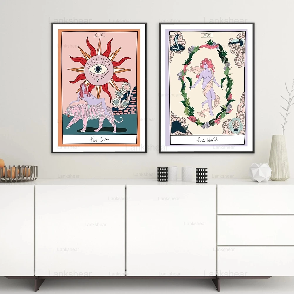 Абстрактная Картина на холсте скандинавский пол Луна Звезда Таро настенные