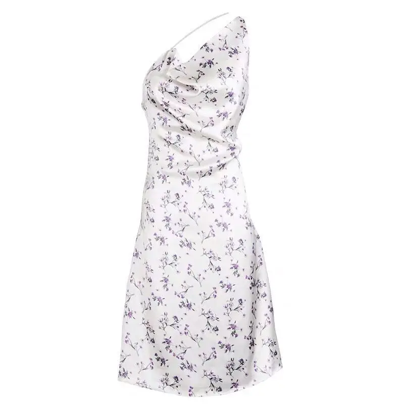 Sexyboutique Women New Sexy Backless Sling V-neck Print Dress Seaside Holiday Beach Irregular Slant Shoulder Chain Strap | Женская