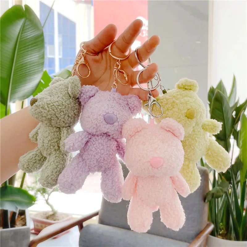 

Cute Plush Bag Pendant Candy Color Bear Couple Key Ring Cartoon Keychain Car Bag Pendant Girls Keychain Gift Keyring Jewelry