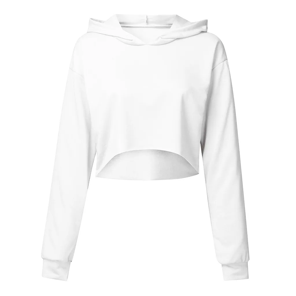 Женский однотонный свитшот с длинным рукавом SAGACE короткий свитер капюшоном на