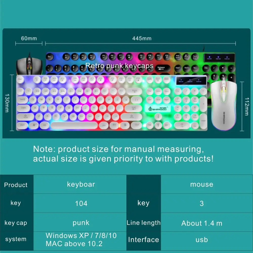 Проводная игровая мышь и клавиатура со светодиодный Ной подсветкой|Комплекты