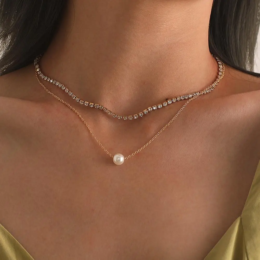 

Minilist Crystal Chain Link Choker Neckalce for Women Bohemia Clavicle Chain Choker Pearl Pedant Necklace Kpop Neck Collar