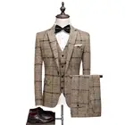 Твидовый клетчатый пиджак в клетку, смокинги для жениха, мужской костюм на заказ, коричневый свадебный костюм (пиджак + брюки + жилет)