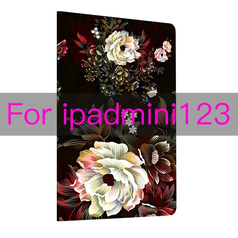 mini123-Peony Чехол для ipad mini 1/2/3/4, жесткая задняя крышка с откидной крышкой, смарт-чехол с подставкой, чехол из искусственной кожи с милым рисунком для девочек, чехол с цветочным принтом, funda - Цвет: mini123-Peony