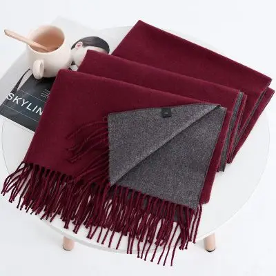Burgundy Gray Зимний длинный женский шарф, модные теплые мягкие кашемировые шарфы для женщин, толстые пашмины шали, женские хиджаб, шарф, накидки - Цвет: Burgundy Gray