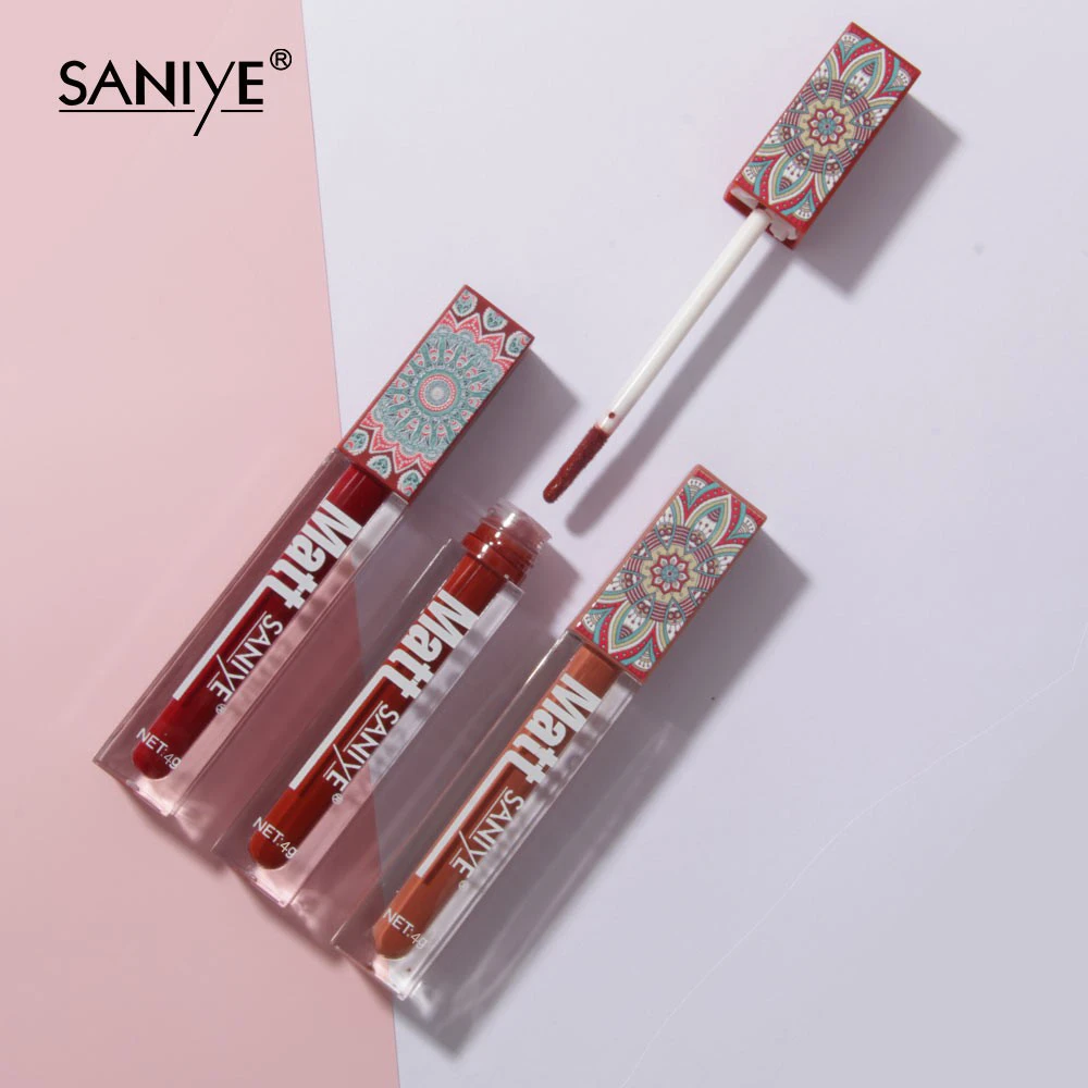 SANIYE Brand Makeup Nude Lip Gloss Waterproof Liquid Matte Lipstick Long Lasting 4g Quick Dry Red Cosmetics |