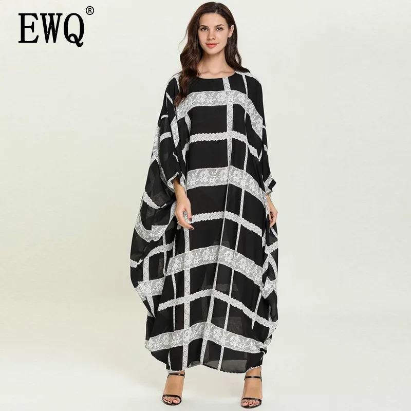 Женское длинное платье с круглым вырезом [EWQ] черное Повседневное большого
