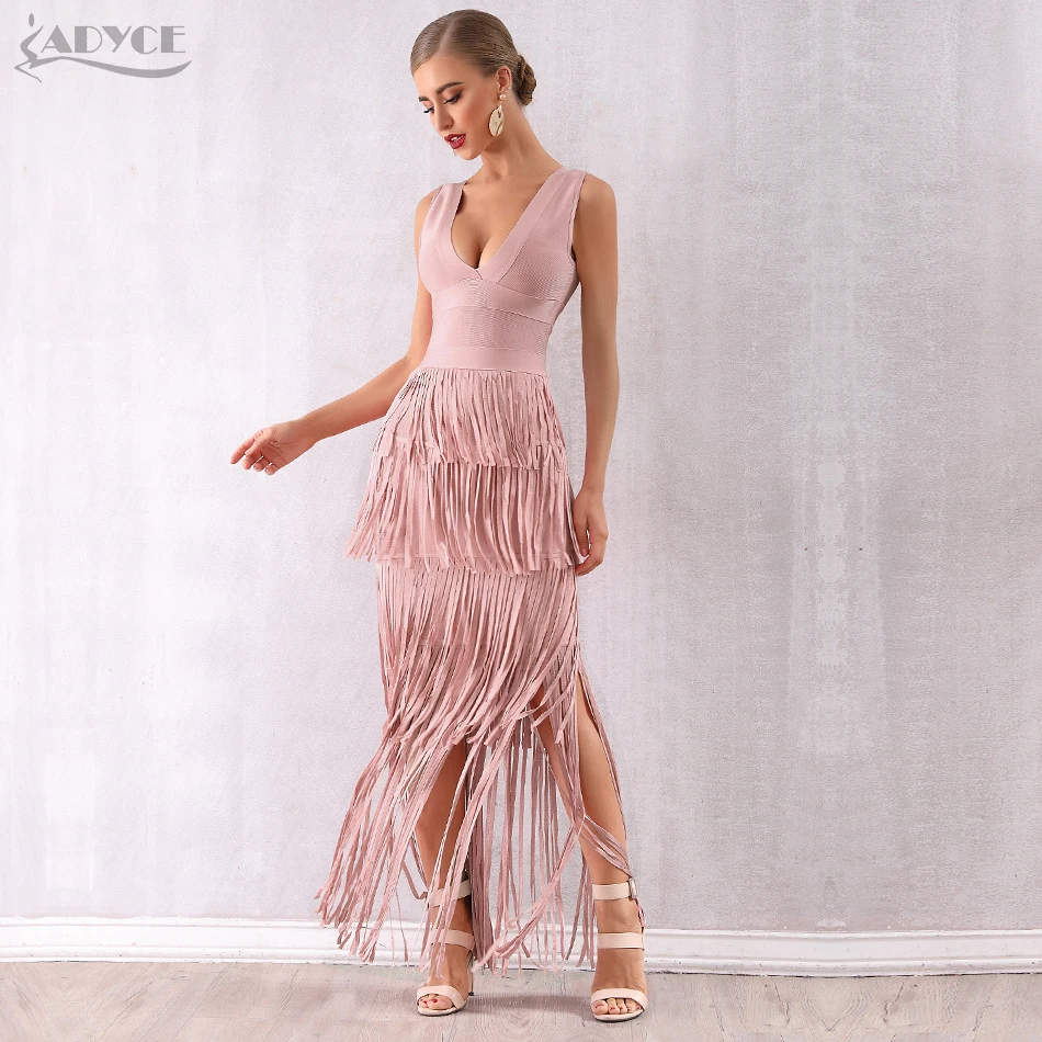 Adyce новое летнее женское Бандажное платье с обнаженной бахромой Vestidos макси с кисточками Клубное платье сексуальное с глубоким v-образным вырезом вечернее платье в стиле знаменитостей