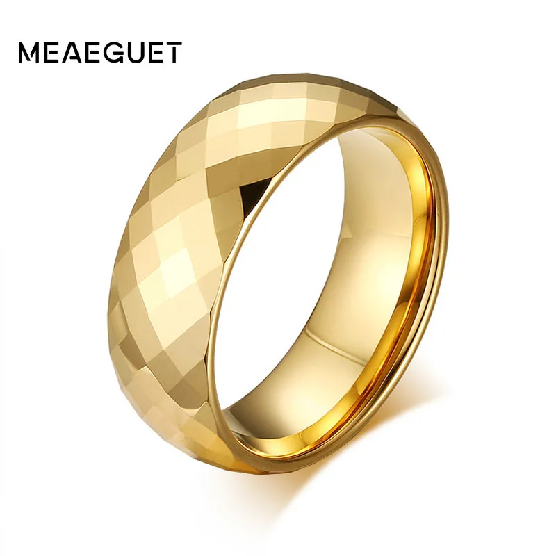 Gold Color Wedding Brands Tungsten Ring For Men 8mm Width Multi-faceted Geometric Male Anillos Anniversary Gifts | Украшения и