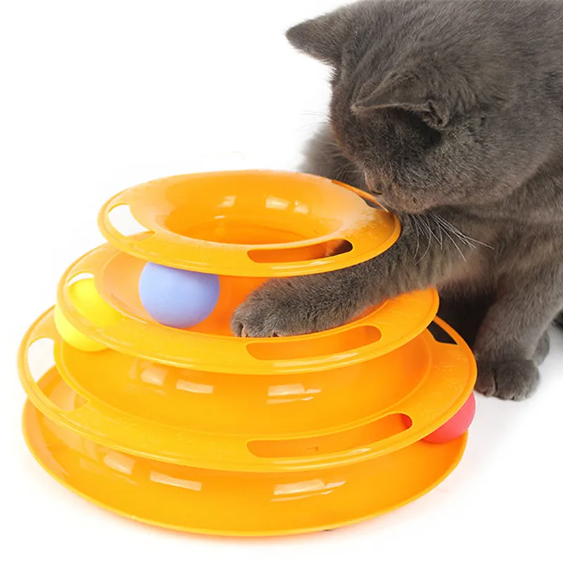 

Crazy Ball Disk Cat Toys Funny 3 Layers Interactive Pet Turntable Amusement Plate Triple Play Disc Toy For Kitten Orange/Green