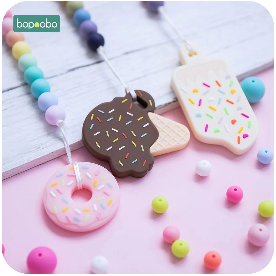 Bopoobo 1 шт. пищевой силиконовый Icecream набор силиконовый Прорезыватель для зубов бусы для изготовления BPA бесплатные Детские трофеи подвеска пустышка Клип цепь