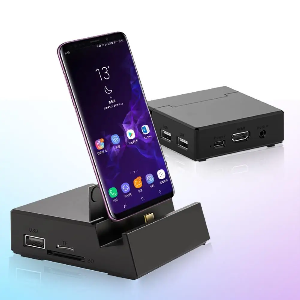 

8 in 1 USB-C Hub Type-C to HDMI-compatible TF USB 2.0 Docking Station Phone Holder Adapter