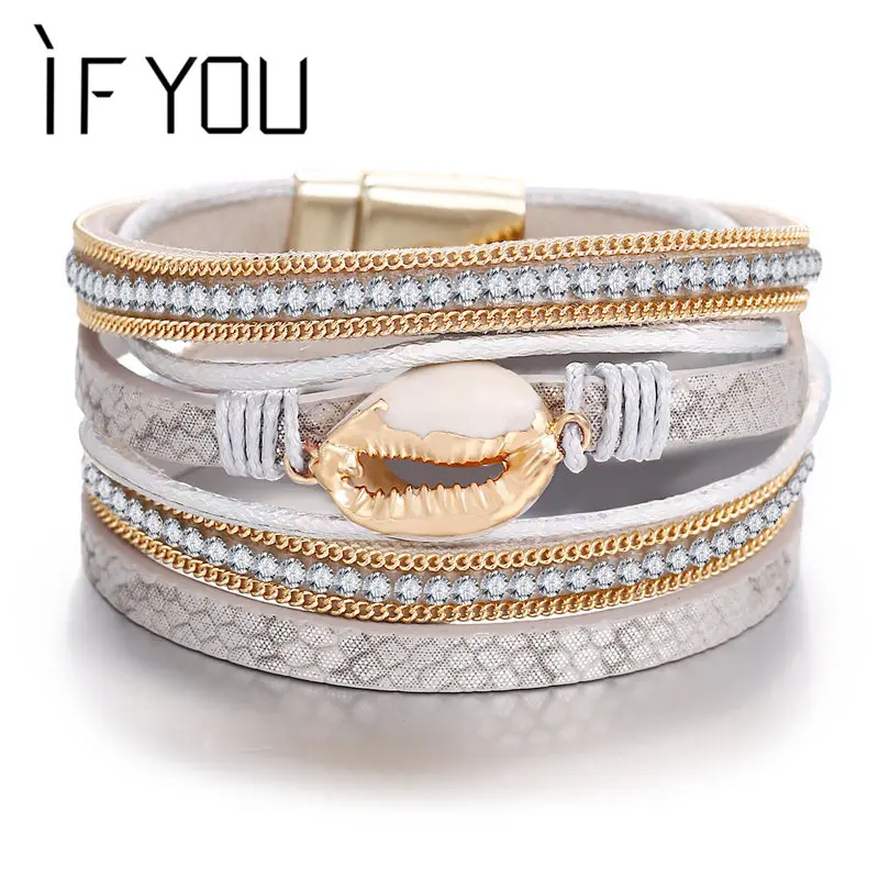 Женский винтажный браслет IF YOU новый многослойный кожаный с камнями и