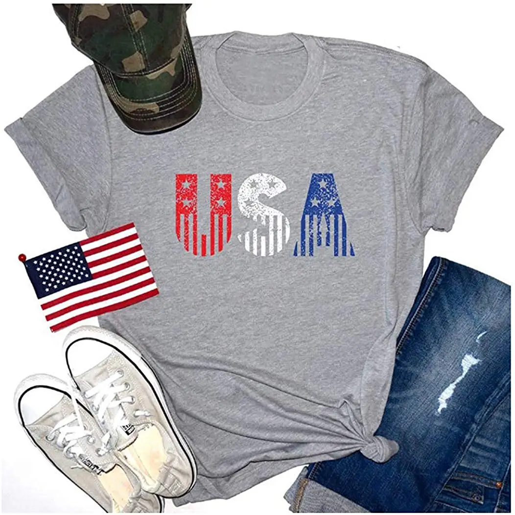 

Anbech Womens 4th of July Shirts A Flag Summer Short Sleeve Patriotic Graphic Tees