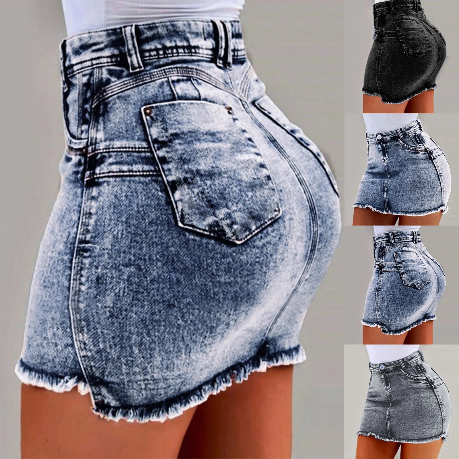 

New Summer Hot Sale High Quality Women Fashion Summer Short Jeans Denim Female Pockets Wash Denim Mini Skirts For Dropshipping