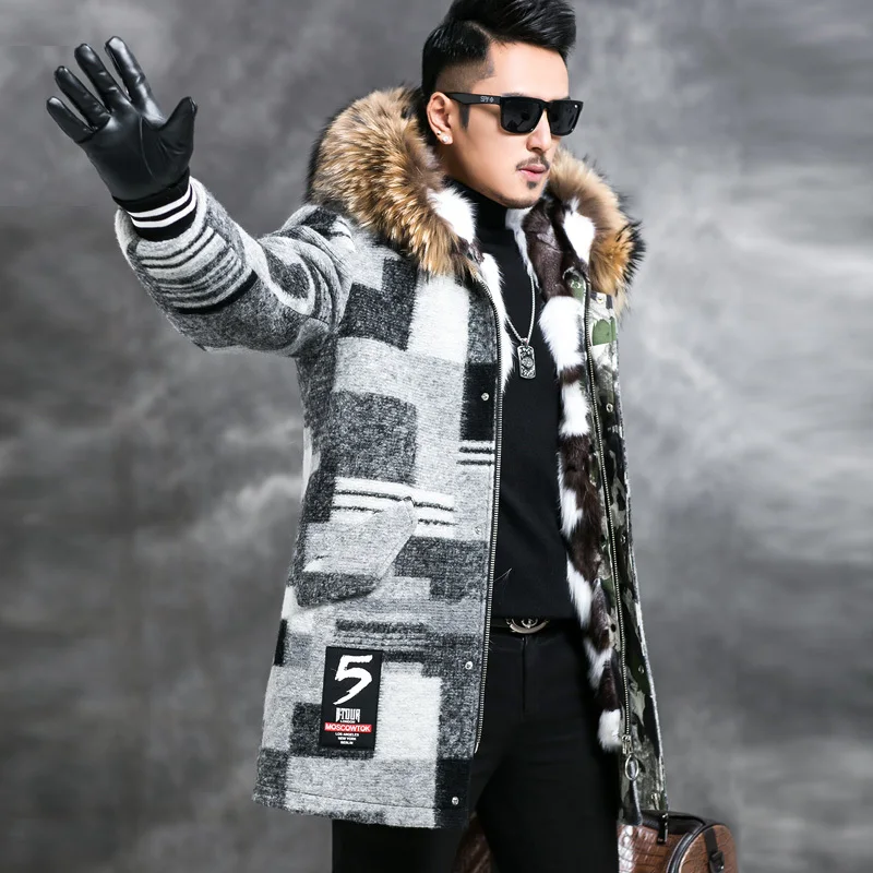

2020 Parka Real Coat Men Jacket Fox Liner Warm Parkas Racoon Fur Collar Long Mens Winter Coats 4435