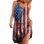 Женское летнее платье с принтом американского флага, сексуальное повседневное свободное пляжное платье с подолом без рукавов, сарафан на День Независимости, платья, Халат