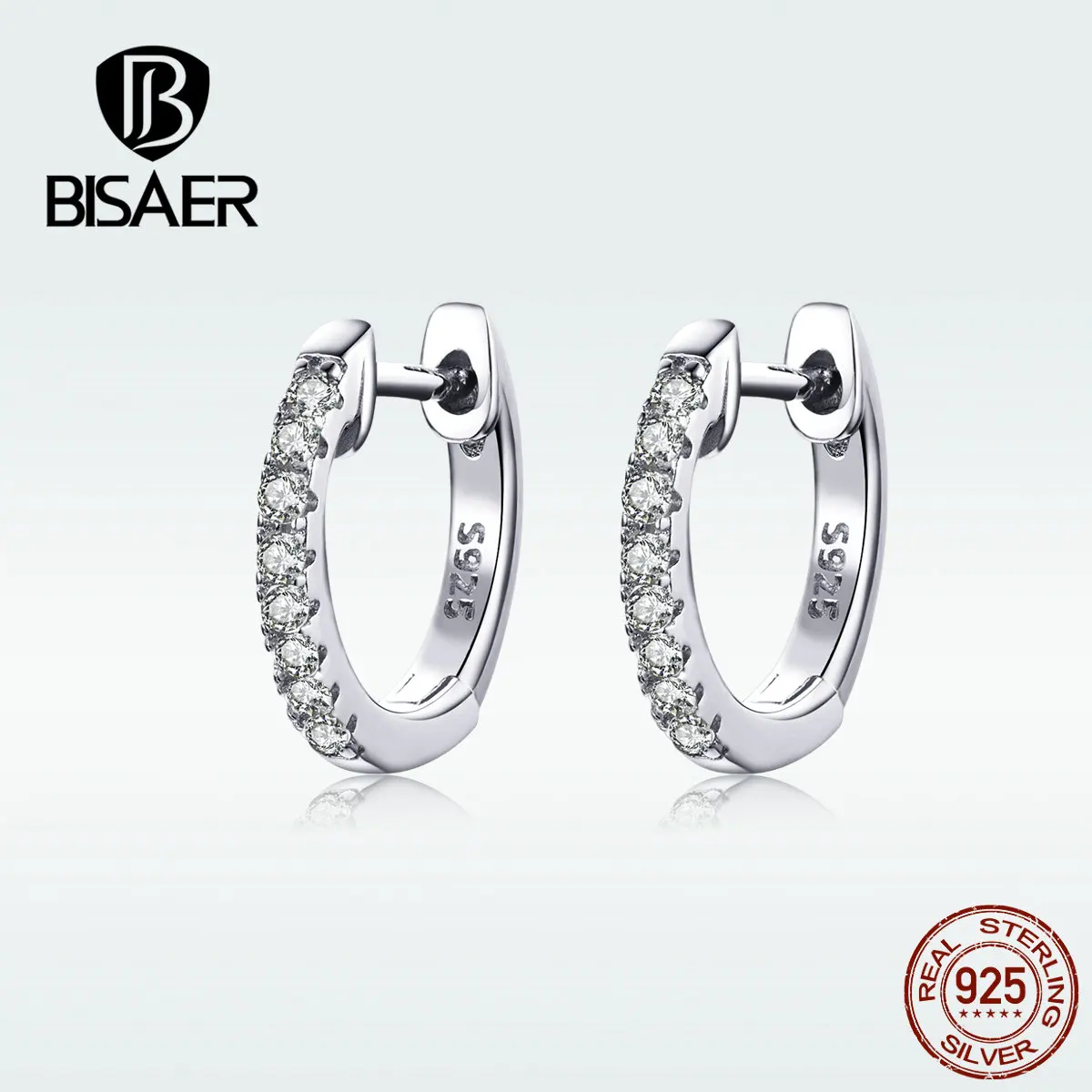 BISAER серьги-кольца подлинные 925 пробы Серебряная круглой формы милые серебряные серьги ювелирные изделия для женщин дизайн HSE498-a