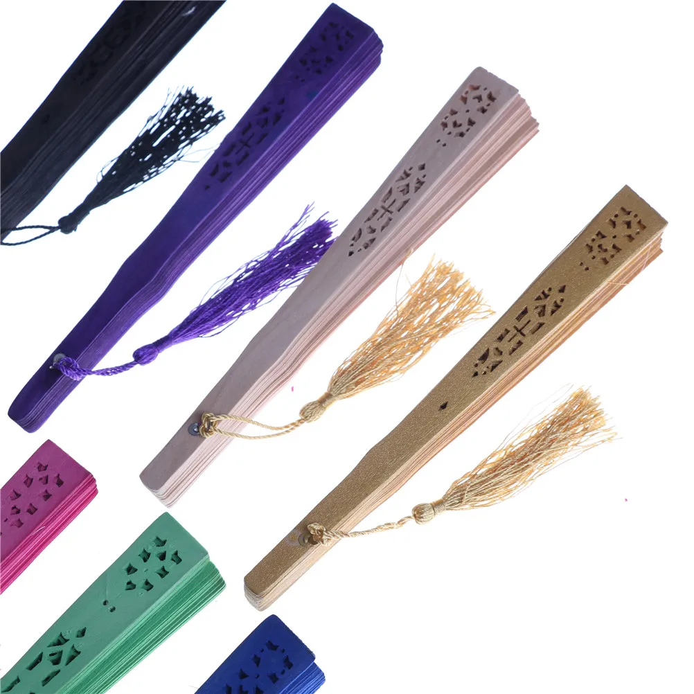 

1pc Multi Color Chinese Vintage Wood Hollow Carved Hand Fan Foldable Fan Gifts Home Decor Pocket Fan Wedding Bridal Party Favors