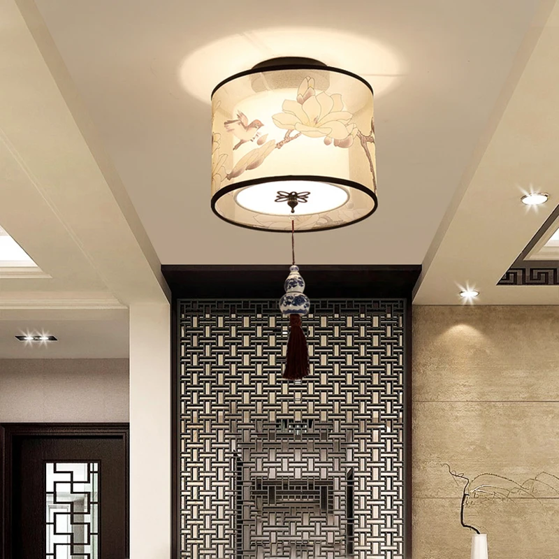 

Chinese Round Square Ceiling Lights Fixtures Fabric for Living Room Aisle Shade Mounted Lampa Sufitowa Japanese Led Ceiling Lamp