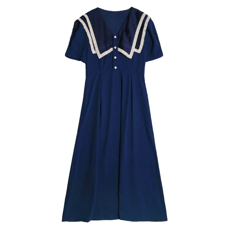 

Autumn College Style Dress Loose Japanese Navy Collar Shirt Female Korean Style Small Clear Cute Ins Cotton Linen Dress Y525
