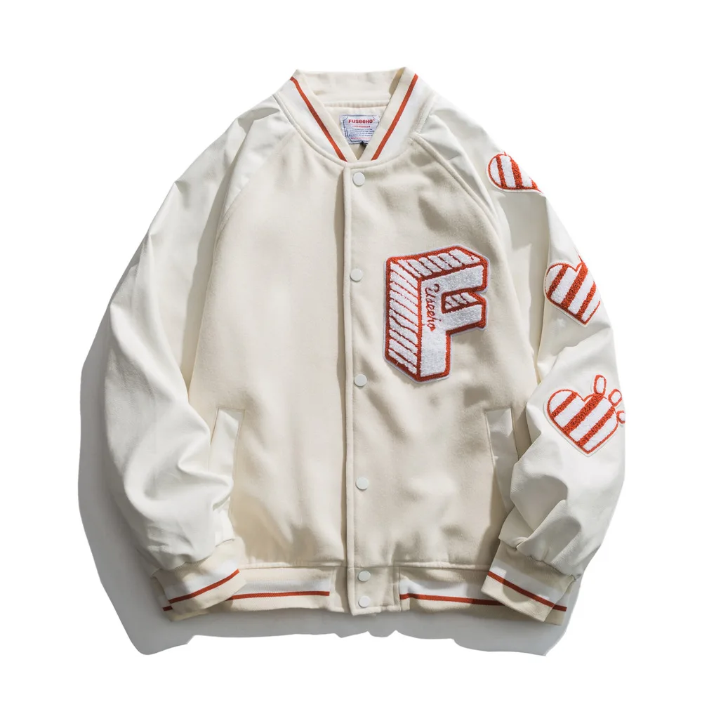

2021 New Men PU Leather Patchwork Bomber Jacket Letter Embroidery Letter Spring And Autumn College Style Men's Baseball Jacket