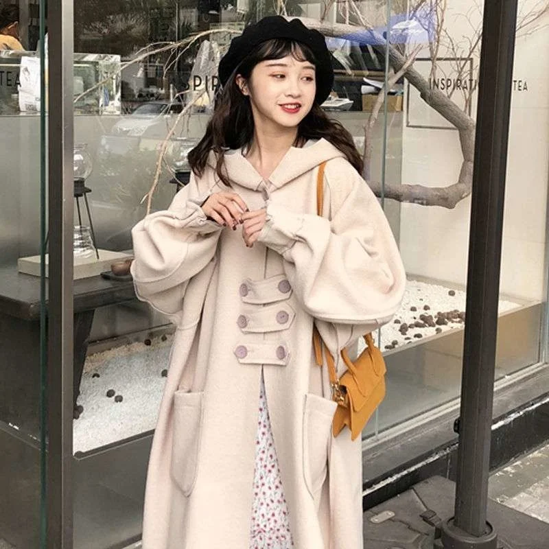 

Early autumn net red salt coat female autumn over knee coat female Korean student long winter wool coat female middle length