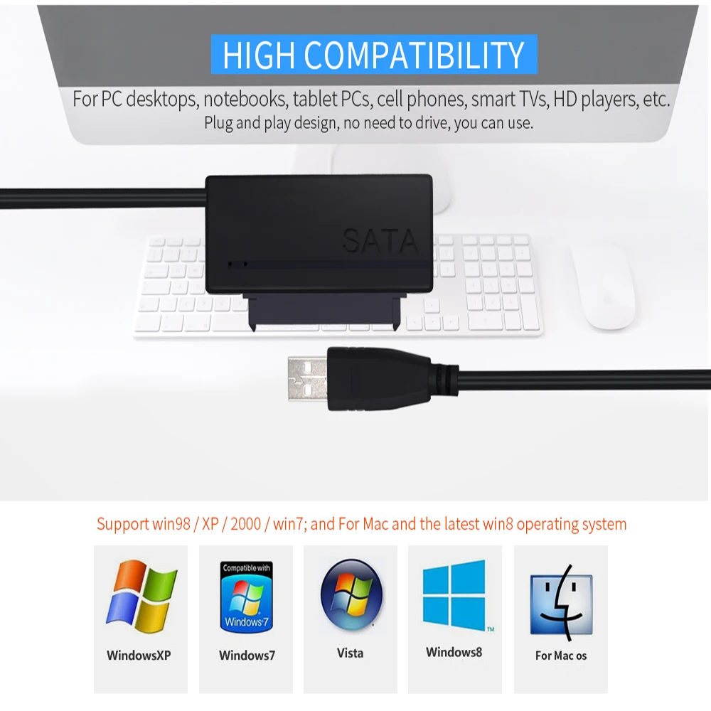 Кабель преобразователь TISHRIC с USB 2 0 на SATA 22pin для ноутбука CD/DVD поддержка Caddy внешний