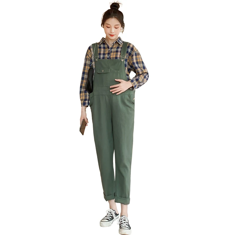 

5531# Autumn Washed Stretch Cotton Maternity Bib Pants Adjustable Jumpsuit Clothes for Pregnant Women Pregnancy Overalls Pants