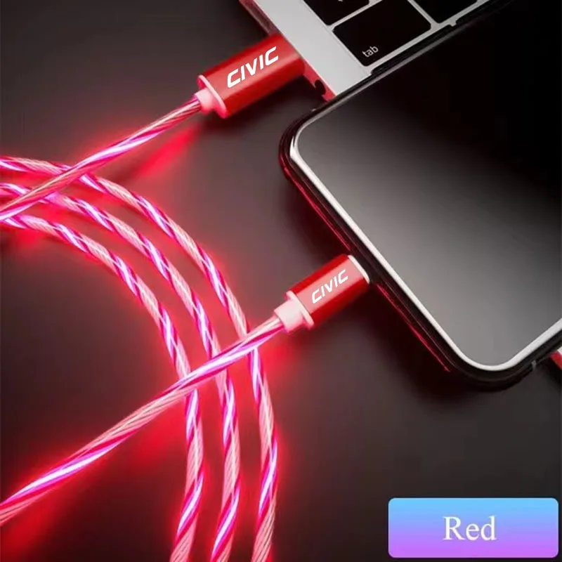 

1M Glowing LED Fast Charging Cable USB Type C iPhone Flowing Streamer Light LED Data Line For CIVIC Car Accessories