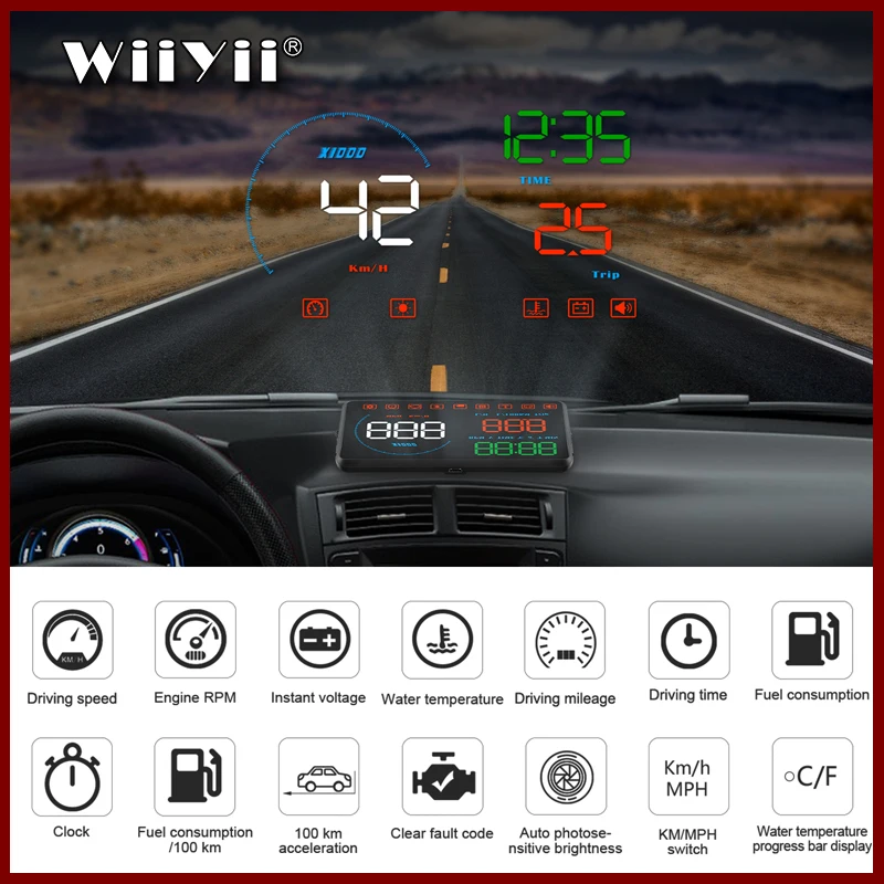 

WYING A9 OBD2 Car Hud Head Up Display Speedometer 5.5" HD LED Windshield Projection Diagnostic Tool Speed / Faulty Code
