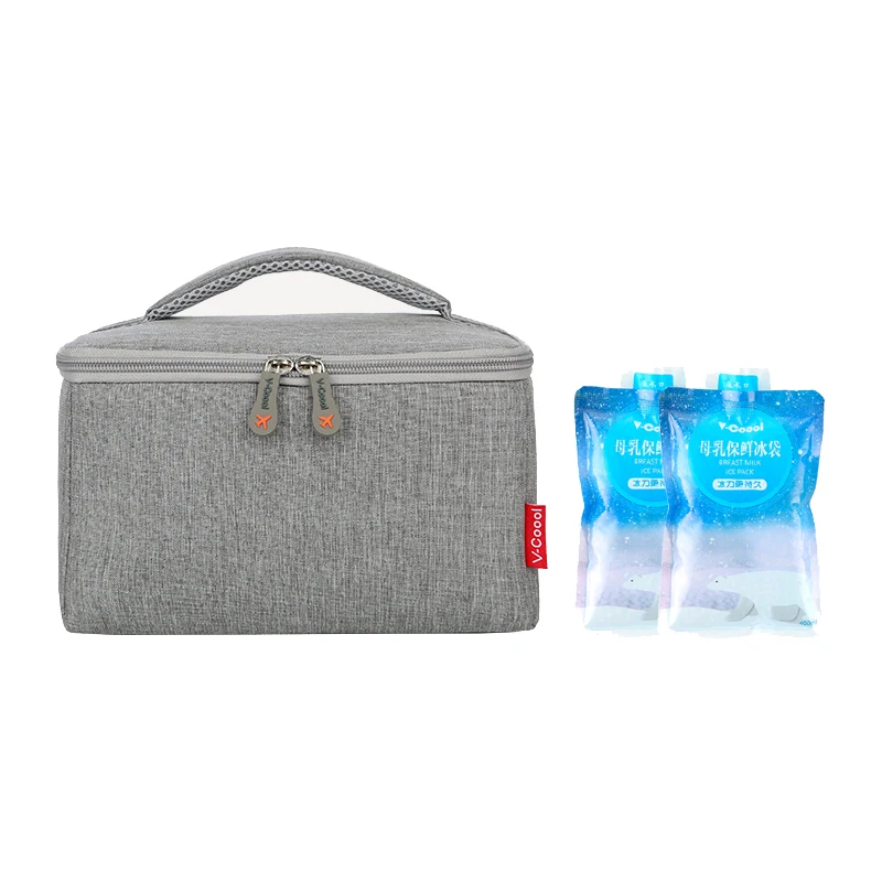 grey and 2 water bag V-Coool простая изолированная сумка для детской бутылочки держатель для хранения молока свежего хранения Ланч-бокс Водонепроницаемая термо сумка-холодильник сумки DEO - Цвет: grey and 2 water bag