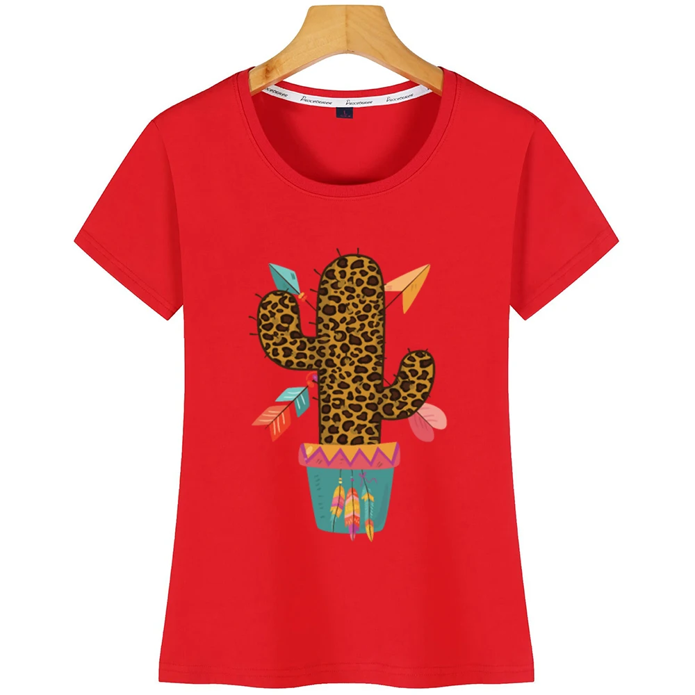 Топы футболка Женская милая леопардовая кактус Boho шикарная красочная ретро