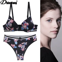 new intimates floral black blue pink underwear push up bras sets abcde cup print g string bra set sexy lingerie set