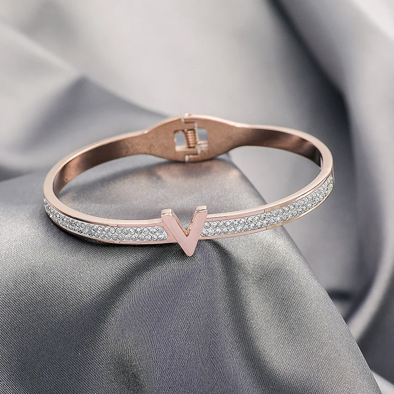 Браслет женский из титановой стали не выцветает розового золота простая