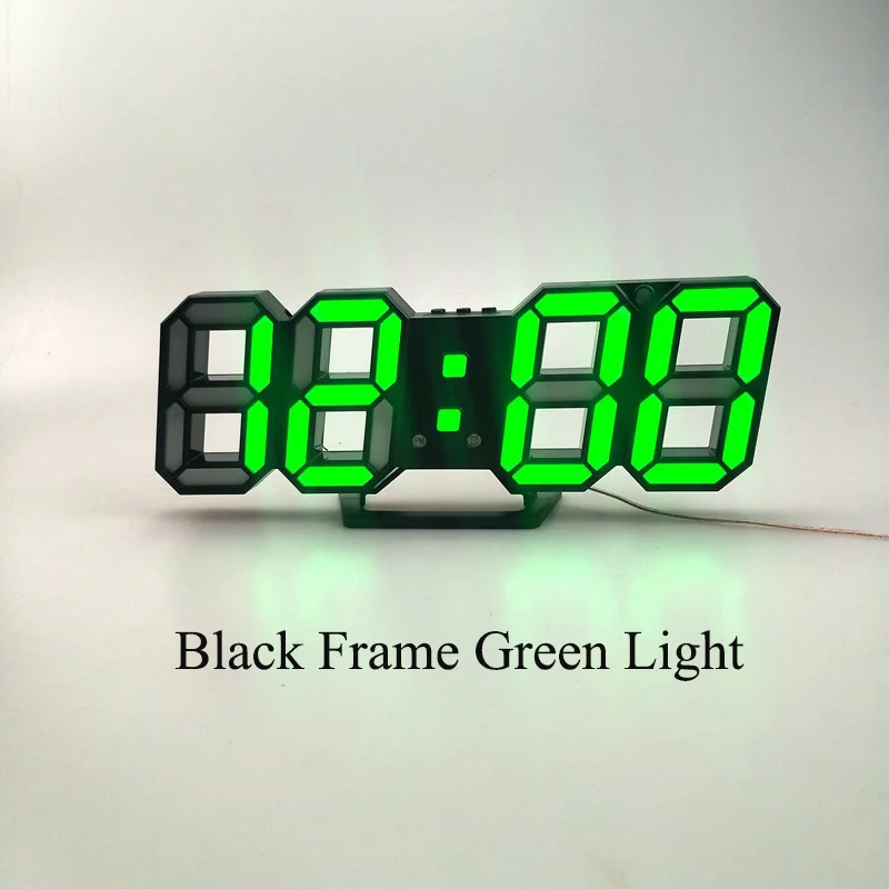 green B 3D светодиодный цифровые настенные часы 24/12 часов Дисплей 3 Яркость уровней затемнения Ночная Повтор Функция для дома Кухня для офиса - Цвет: green B