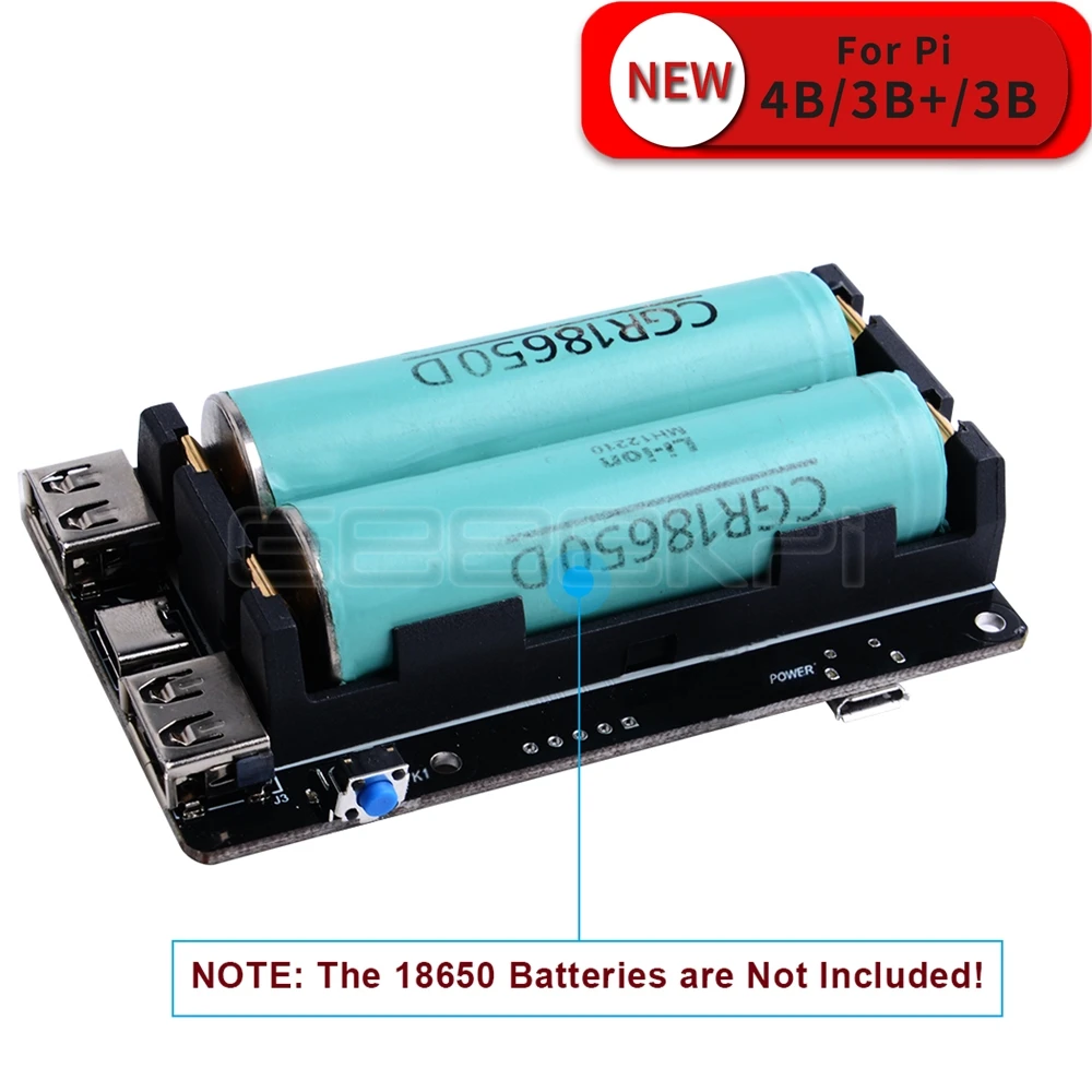 GeeekPi 18650 UPS Pro Расширенный два порта USBA устройство питания для Raspberry Pi 4 B/3B+/3B, не включает аккумулятор 18650
