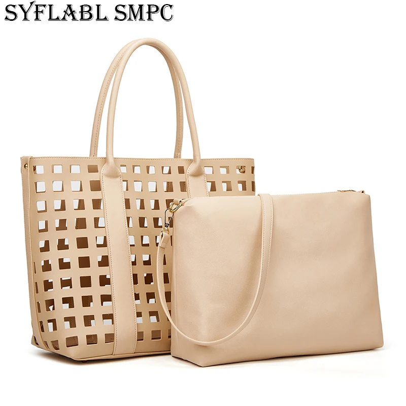 

Женская кожаная сумка-тоут, однотонная, с вырезами