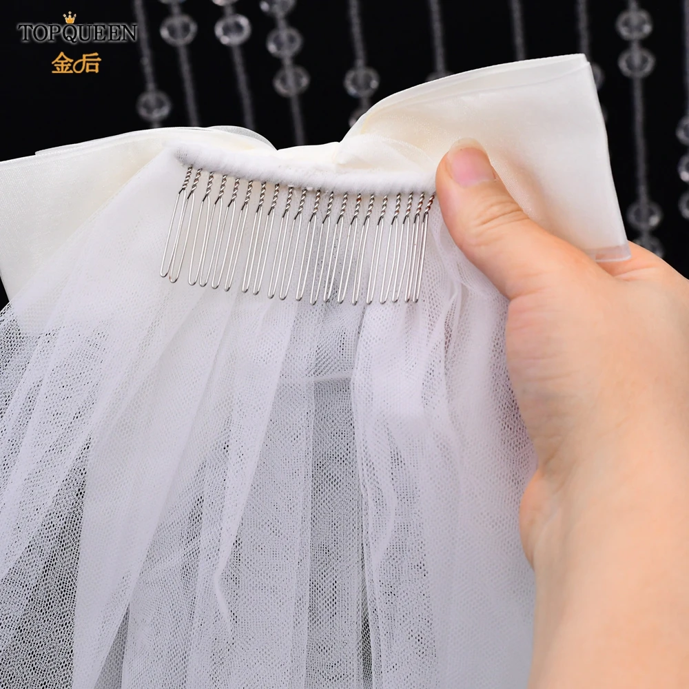 

TOPQUEEN V16 Bridal Veil Two-layer Veil Bow ribbon Wedding Veils with Comb Bow Veil Wedding Veil with Crown Netting Bridal Veil