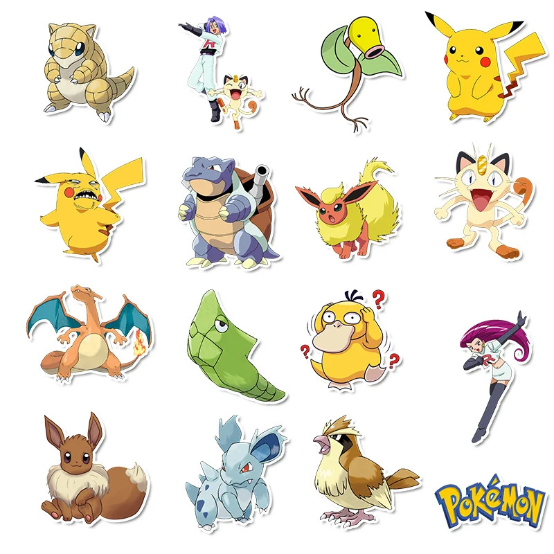 50 Pcs Takara tomy Pokemons Stickers For Luggage Skateboard Phone Laptop Moto Bicycle Wall Guitar Sticker DIY Waterproof |
