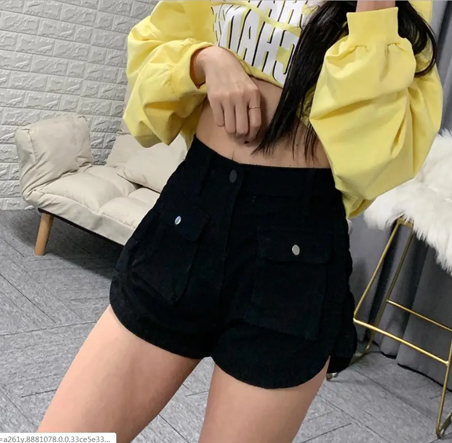 Женские джинсовые шорты с высокой талией широкие свободные карманами