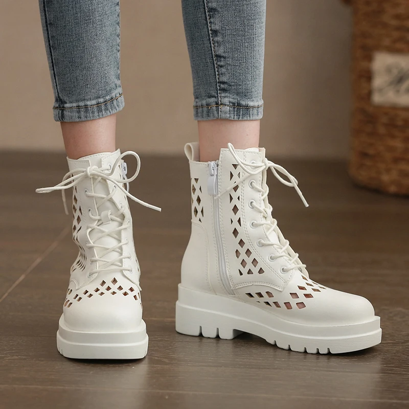 

Autumn and summer thin women's breathable white mesh boots hollow mesh boots spring and summer short boots thick-soled sandals