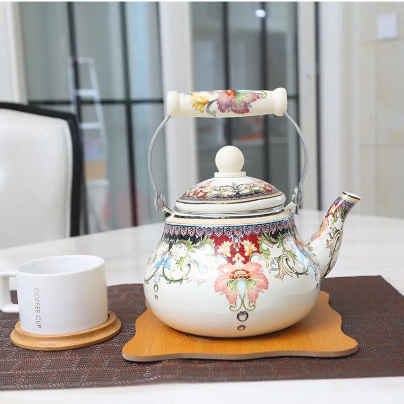 Толстый эмалированный чайник молочный горшок с плоским дном универсальный