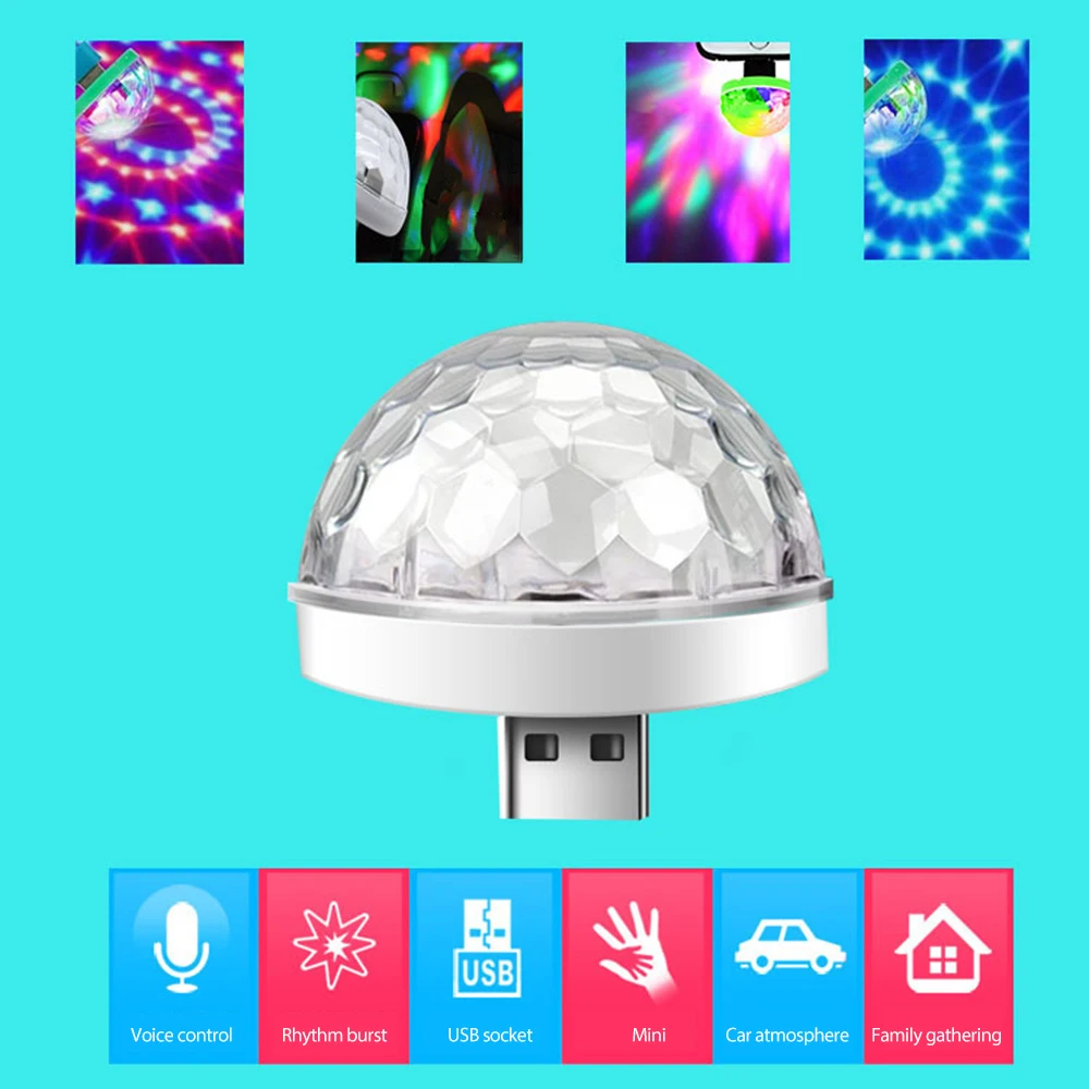 Автомобиль Mini USB LED атмосфера светильник сценического Magic DJ лампа диско-шар для