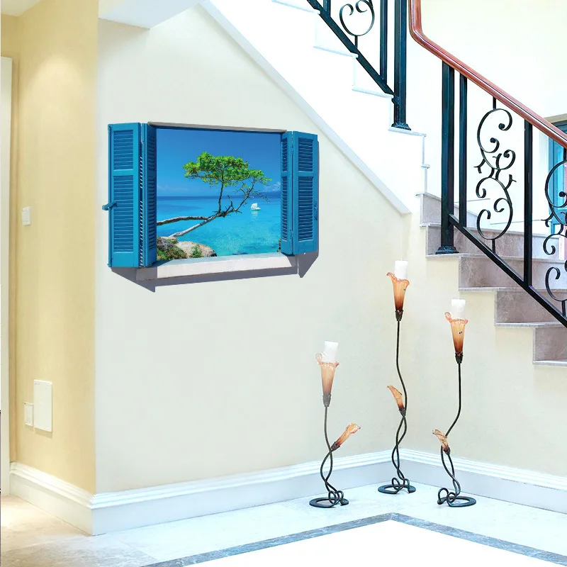 

3D Mediterranean Blue false window landscape bedroom living room porch decoration wall stickers