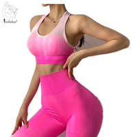yushuhua 2 pieces ombre women yoga set seamless leggings sports bra running pants gym clothing fitness workout sports suit