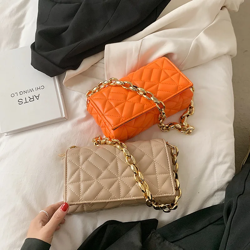 

Fashion Women Hand Bag Simply PU Leather Shoulder Bag for Lady Handbags Travel Small Handbag for Women bag Soft Gold Metal Chain